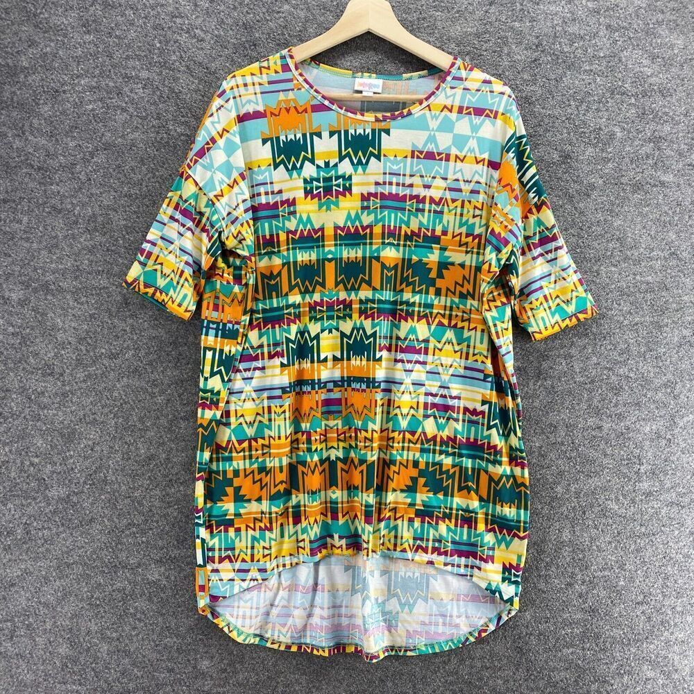 LulaRoe T-Shirt Women S Small Orange Geometric Short Sleeve Pullover Casual